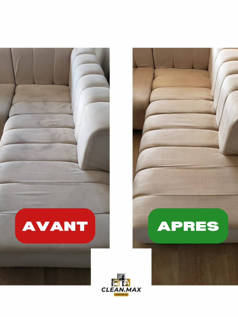 Résultat d'un avant après de nettoyage d'un canapé